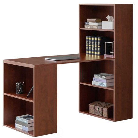 BASICWISE Computer Writing Workstation Table with Combo Bookshelf Bookcase, Large Cherry QI004018.CR.L